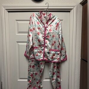 Kathryn Women’s Satin Floral Pajama Set with Pink Trim (Large)